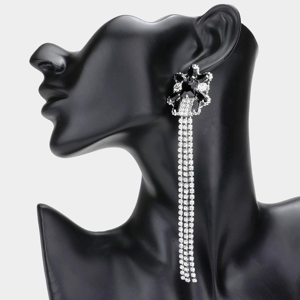 Black Multi Stone Cluster Dropped Rhinestone Dangle Evening Earrings - Jewelry Store by Erik Rayo