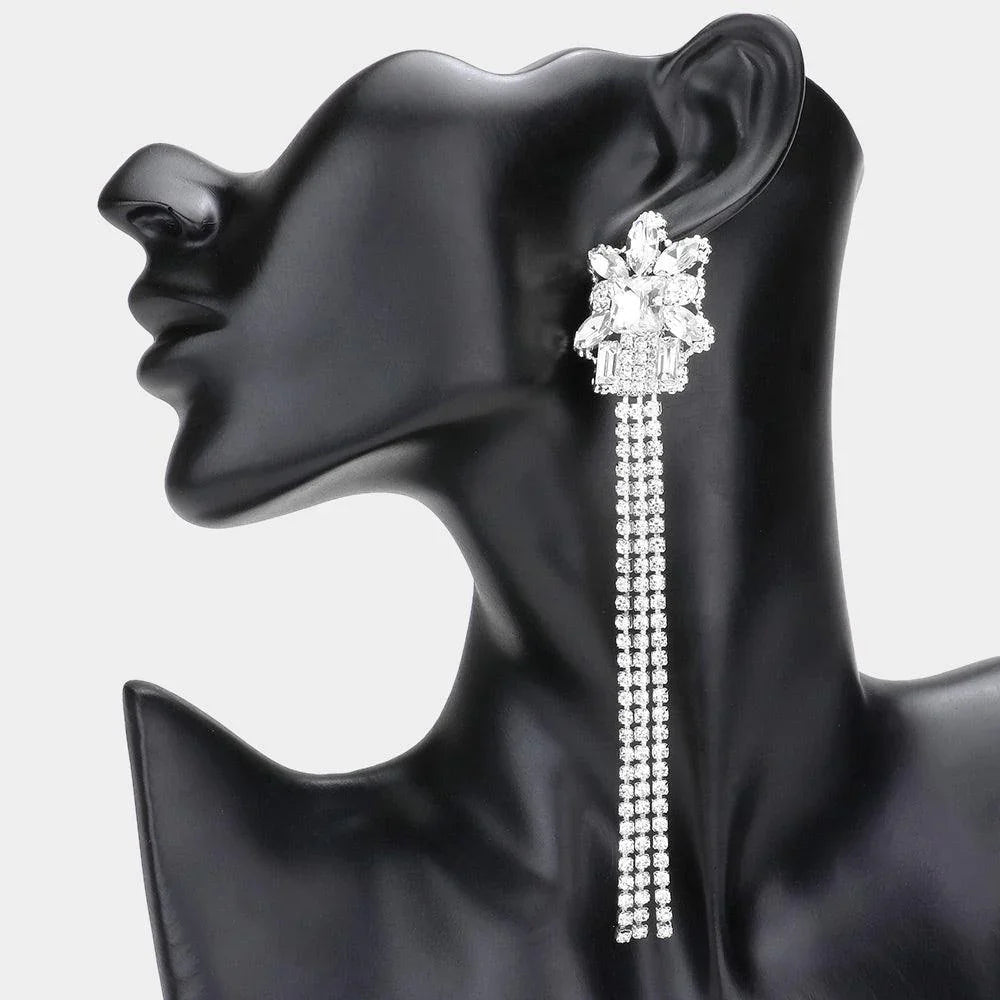 Multi Stone Cluster Dropped Rhinestone Dangle Evening Earrings - Jewelry Store by Erik Rayo