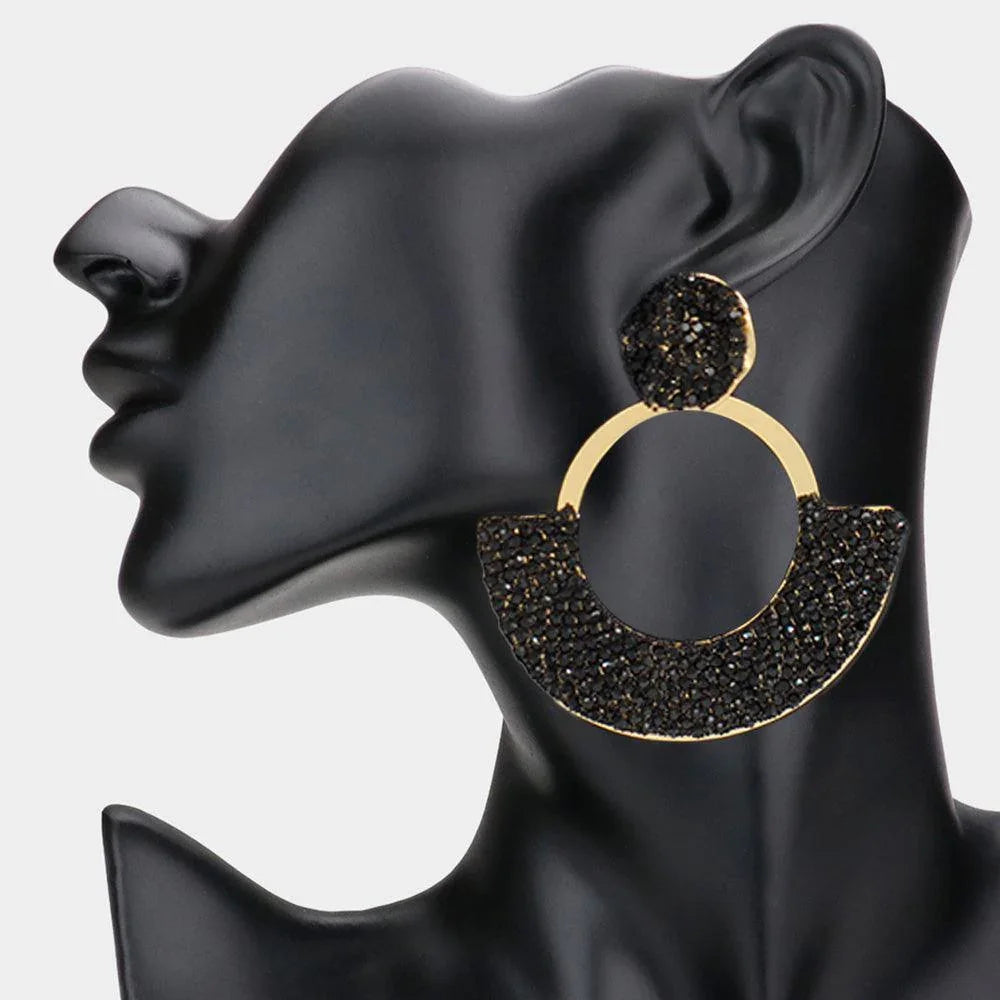 Black Rhinestone Paved Abstract Half Moon Earrings - Jewelry Store by Erik Rayo