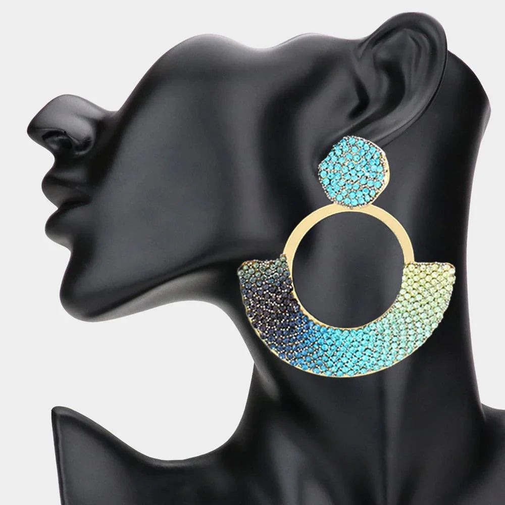Blue Rhinestone Paved Abstract Half Moon Earrings - Jewelry Store by Erik Rayo