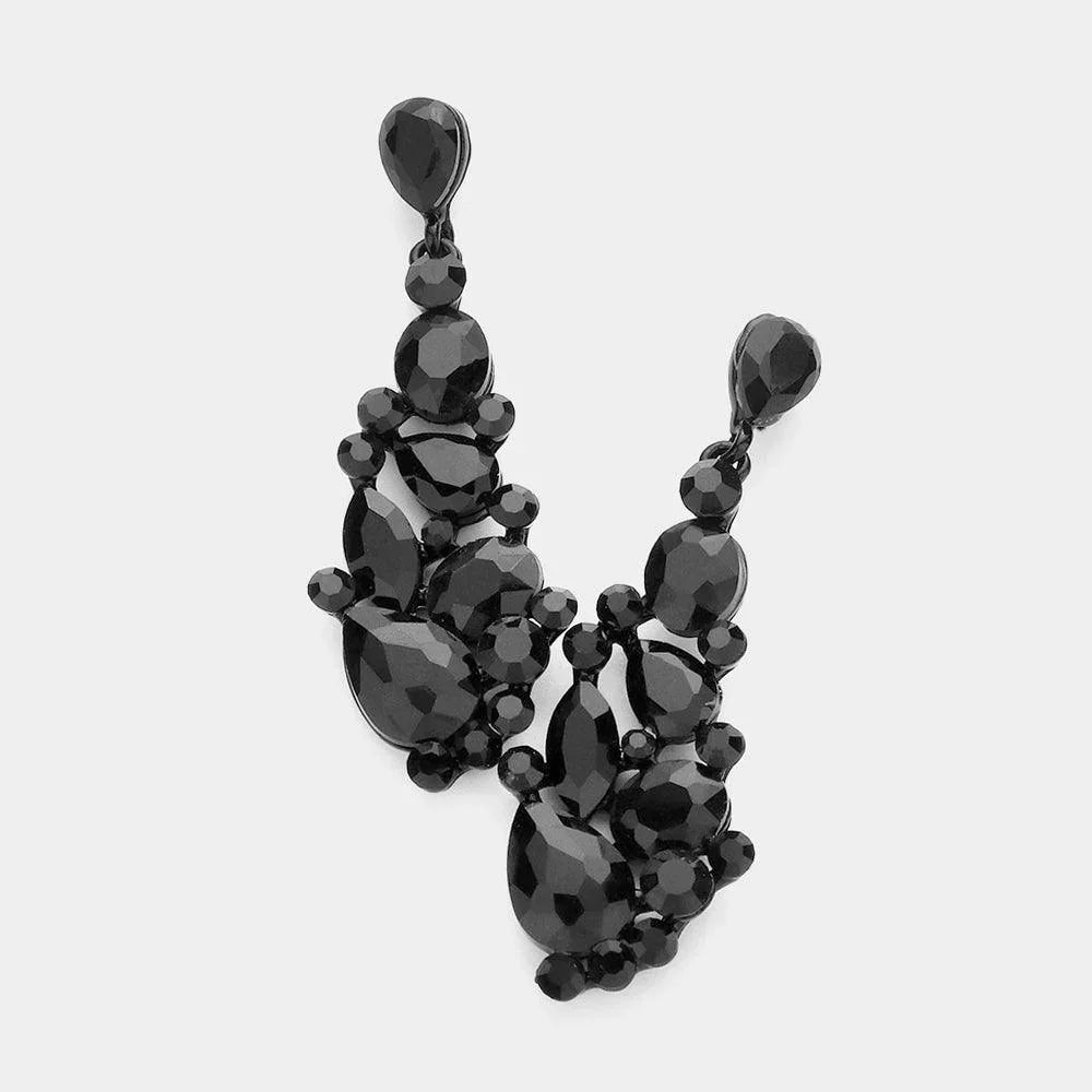 Black Round Teardrop Stone Cluster Dangle Evening Earrings - Jewelry Store by Erik Rayo
