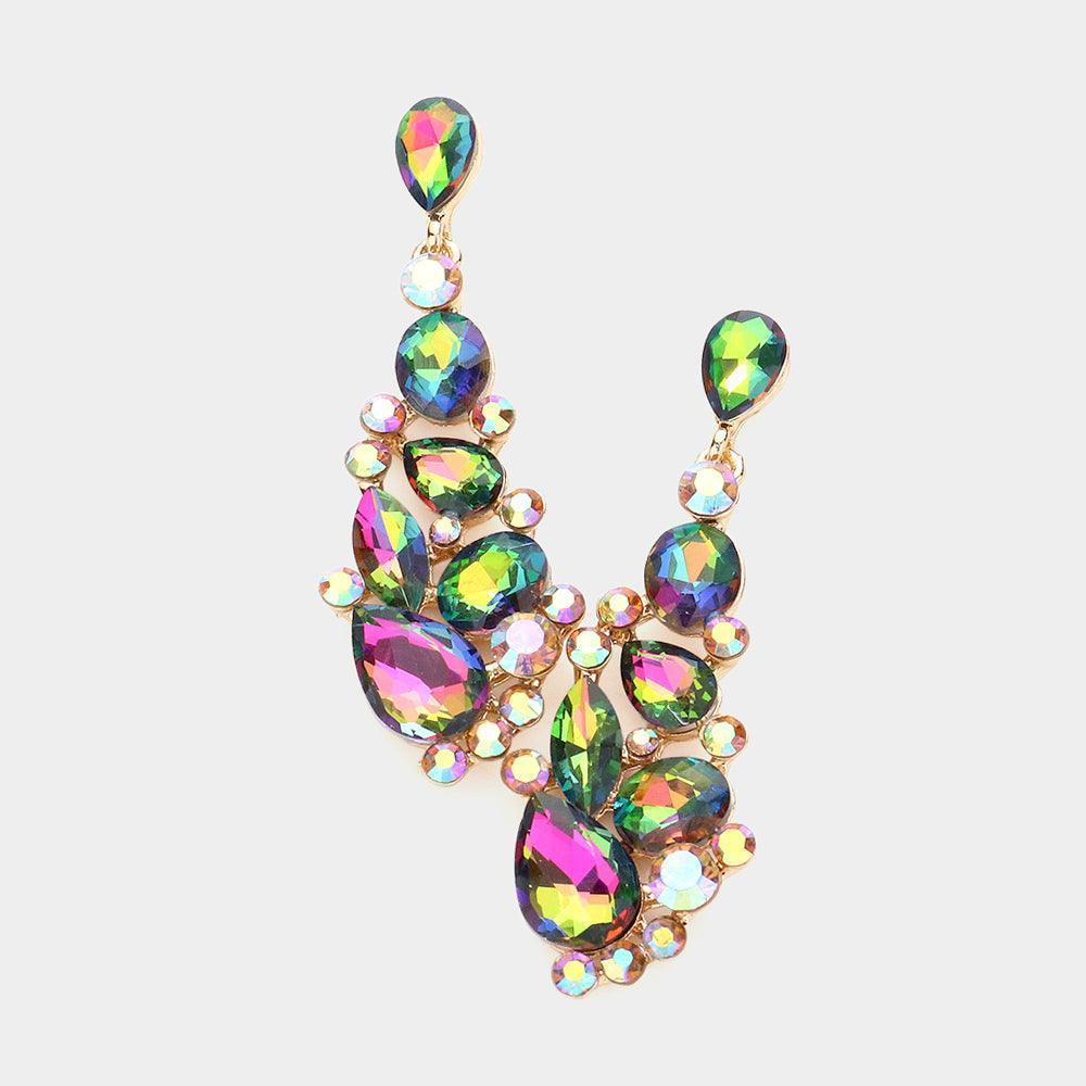 Round Teardrop Stone Cluster Dangle Evening Earrings - Jewelry Store by Erik Rayo