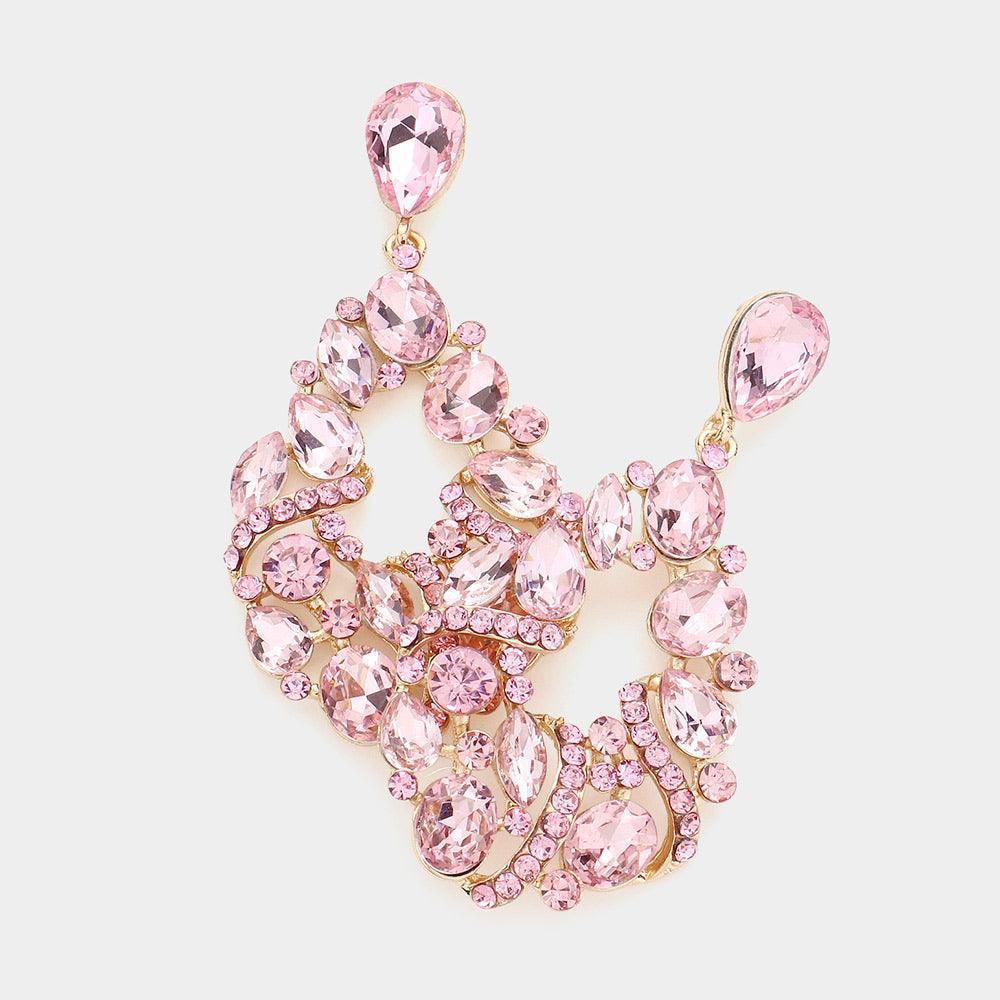 Pink Multi Stone Cluster Teardrop Dangle Evening Earrings - Jewelry Store by Erik Rayo