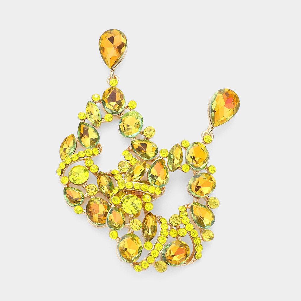 Yellow Multi Stone Cluster Teardrop Dangle Evening Earrings - Jewelry Store by Erik Rayo