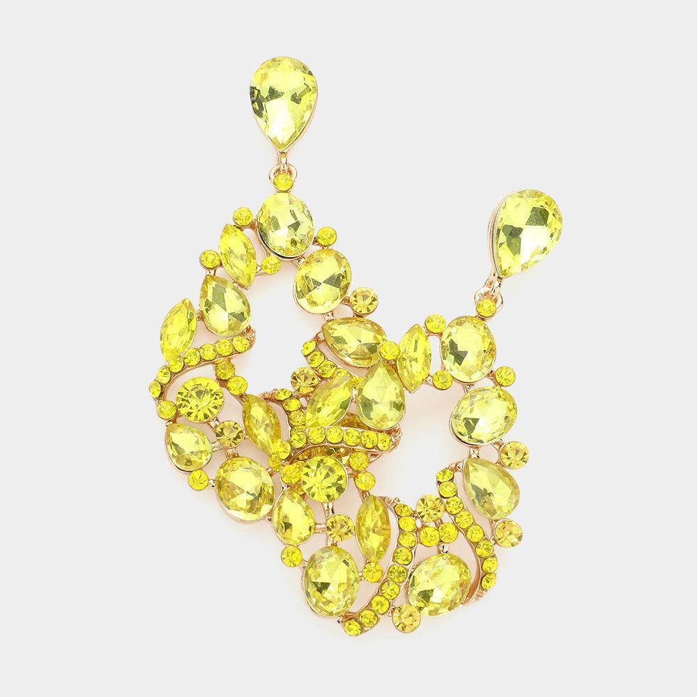 Yellow Multi Stone Cluster Teardrop Dangle Evening Earrings - Jewelry Store by Erik Rayo