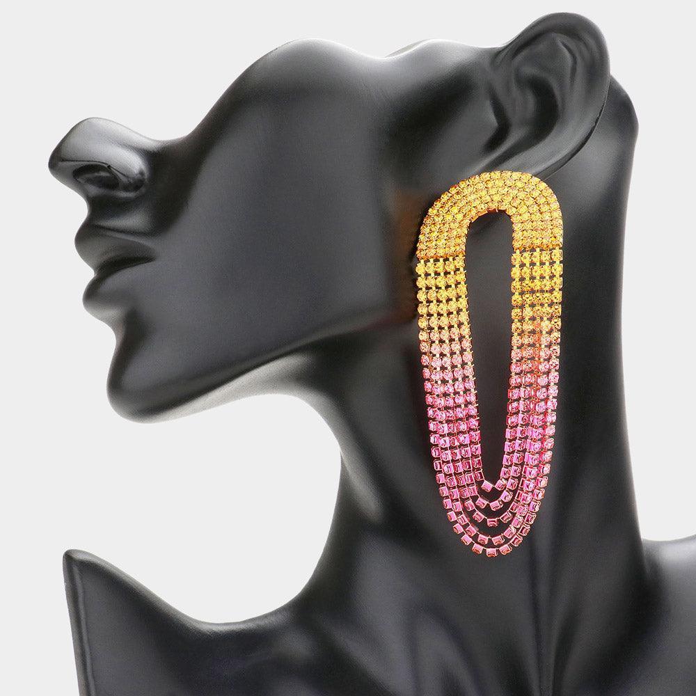 Yellow Draped Ombre Rhinestone Dangle Evening Earrings - Jewelry Store by Erik Rayo