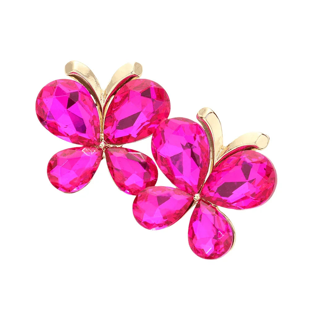 Fuchsia Teardrop Stone Butterfly Evening Earrings - Jewelry Store by Erik Rayo