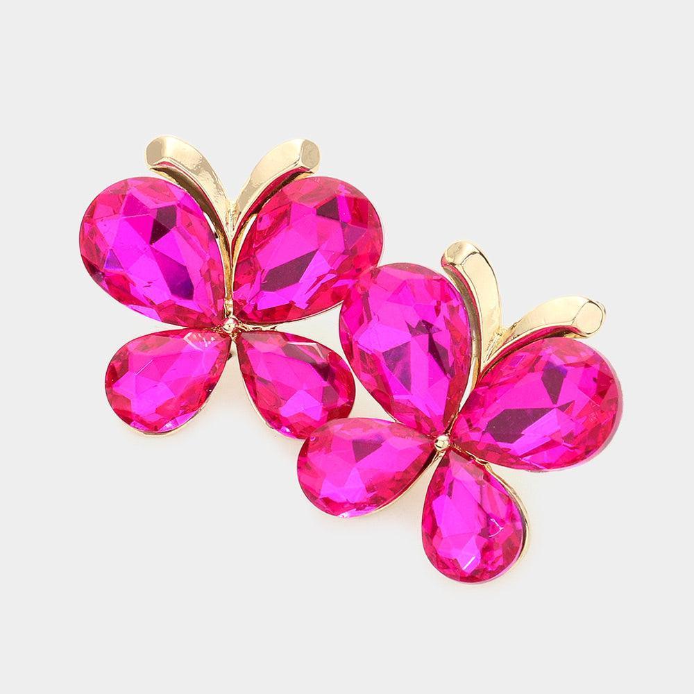 Fuchsia Teardrop Stone Butterfly Evening Earrings - Jewelry Store by Erik Rayo