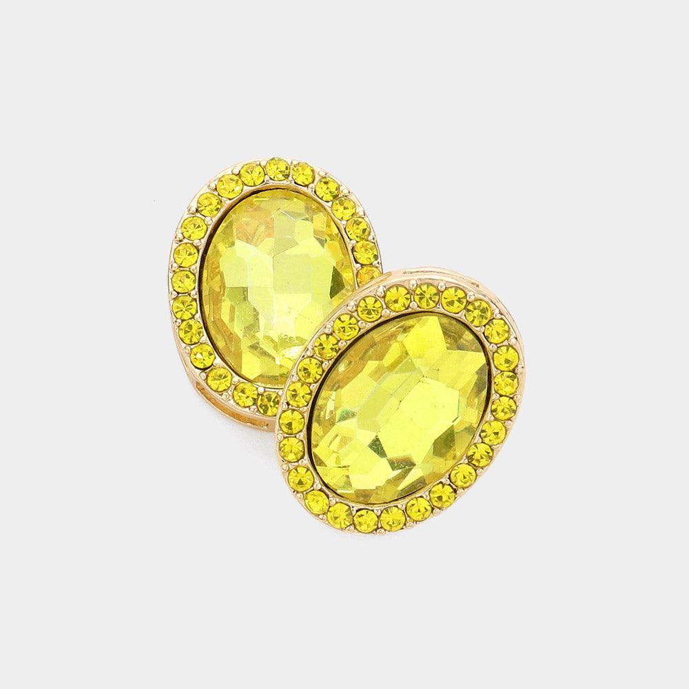 Yellow Oval Crystal Stone Evening Earrings