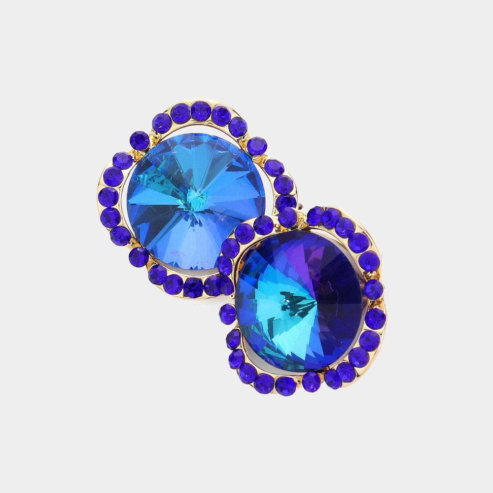 Blue Round Crystal Stone Accented Evening Earrings - Jewelry Store by Erik Rayo