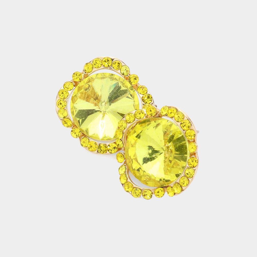 Yellow Round Crystal Stone Accented Evening Earrings - Jewelry Store by Erik Rayo