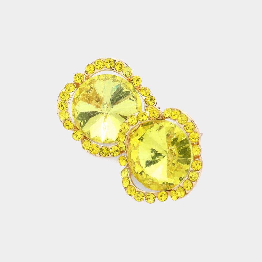 Yellow Round Crystal Stone Accented Evening Earrings