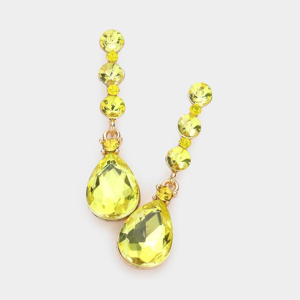 Yellow Triple Round Stone Teardrop Link Dangle Evening Earrings - Jewelry Store by Erik Rayo