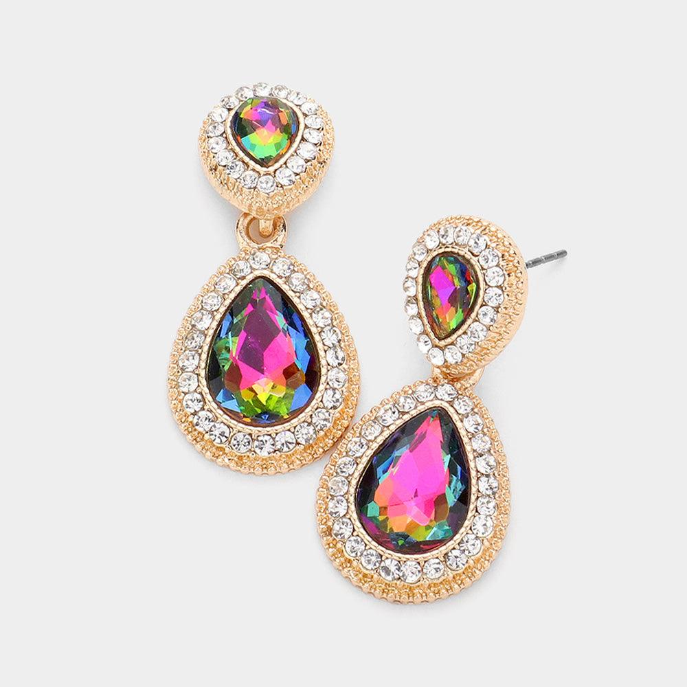 Teardrop Crystal Rhinestone Pave Evening Earrings