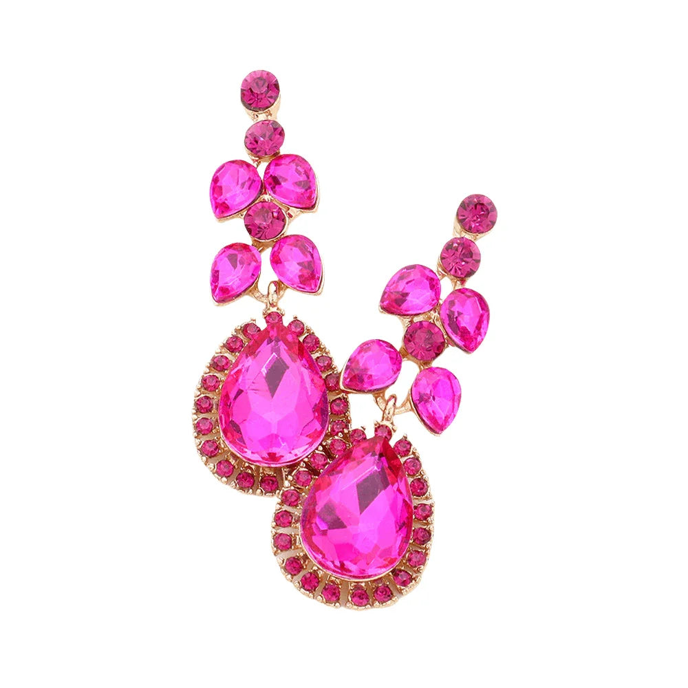 Fuchsia Teardrop Round Stone Dangle Evening Earrings - Jewelry Store by Erik Rayo