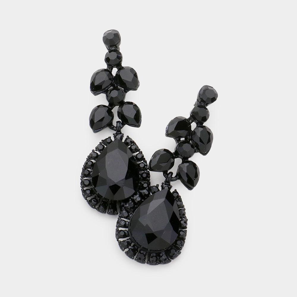 Black Teardrop Round Stone Dangle Evening Earrings - Jewelry Store by Erik Rayo