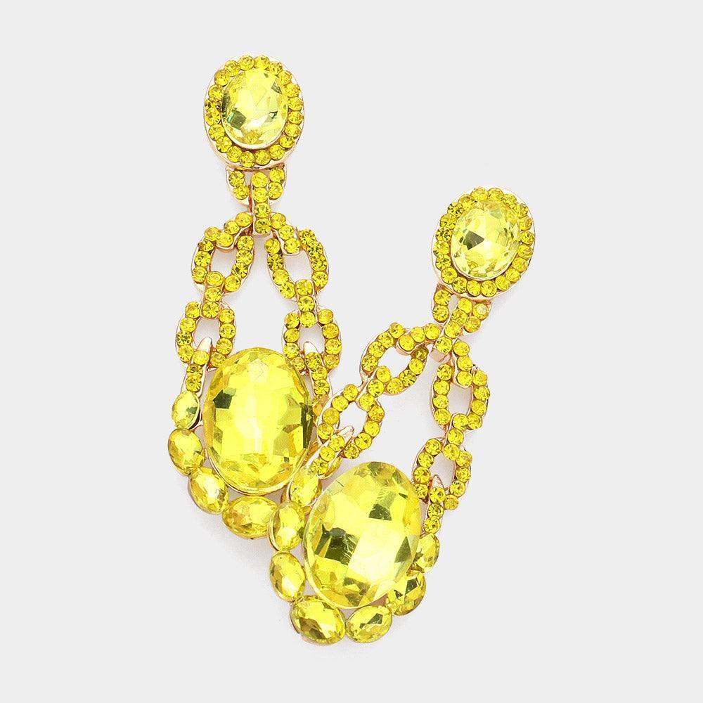 Yellow Round Crystal Stone Accented Evening Earrings - Jewelry Store by Erik Rayo