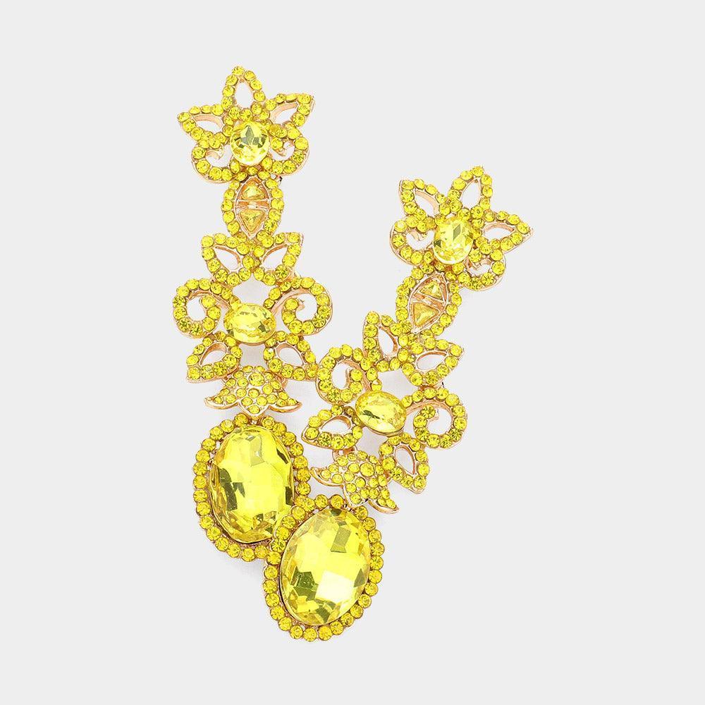 Yellow Oval Crystal Stone Pointed Flower Evening Earrings - Jewelry Store by Erik Rayo