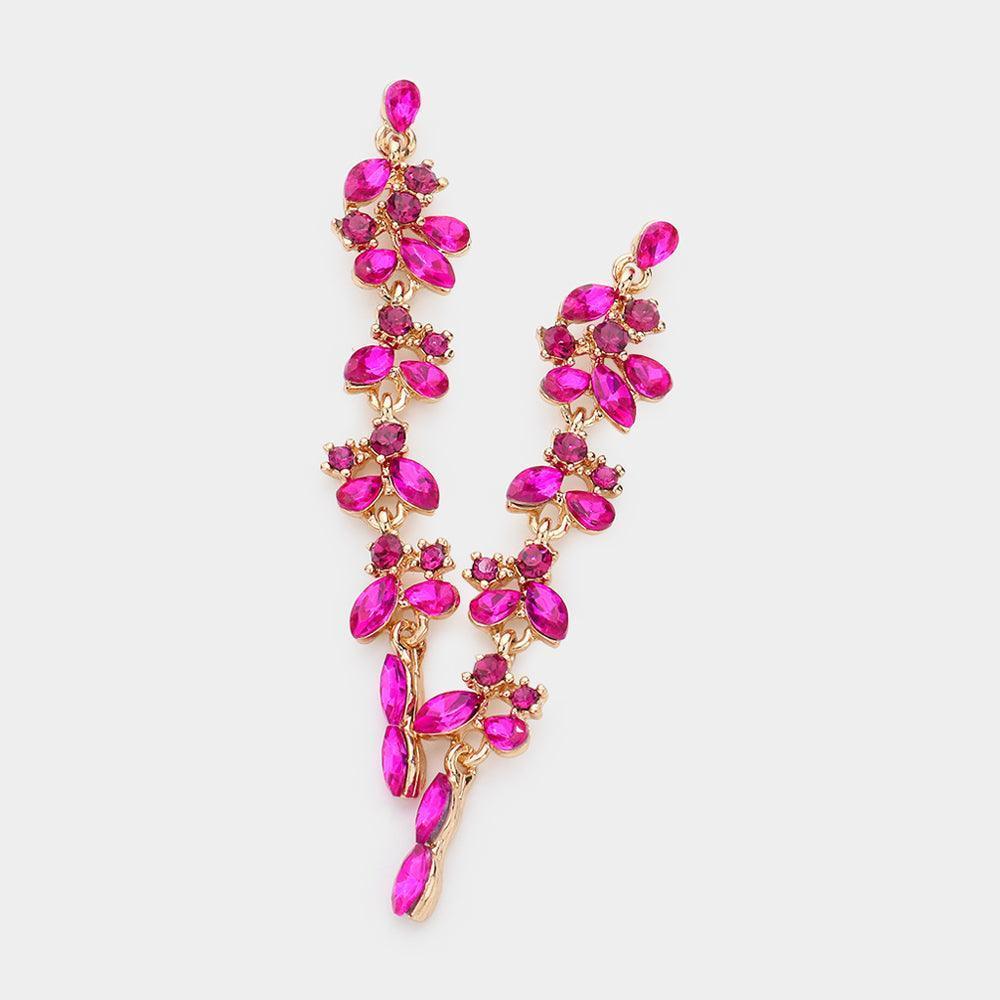 Fuchsia Marquise Round Strone Cluster Dropdown Evening Necklace - Jewelry Store by Erik Rayo