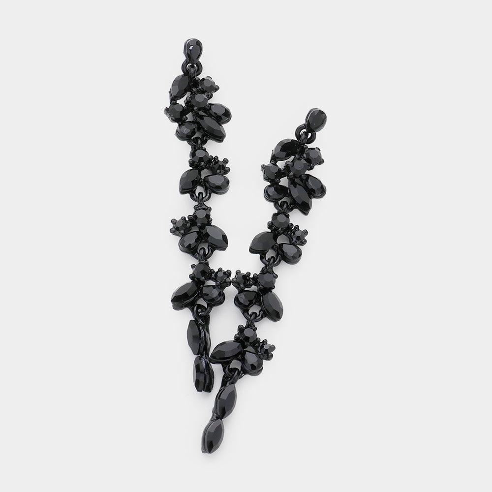 Black Marquise Round Strone Cluster Dropdown Evening Necklace - Jewelry Store by Erik Rayo