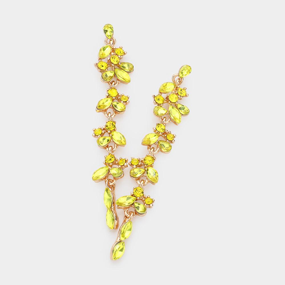 Yellow Marquise Round Strone Cluster Dropdown Evening Necklace