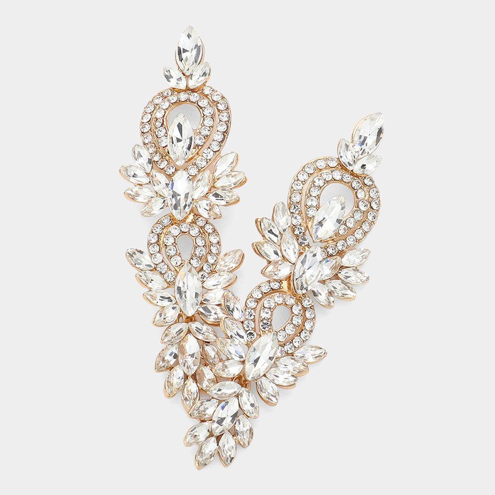 Clear Marquise Stone Accented Evening Dangle Earrings