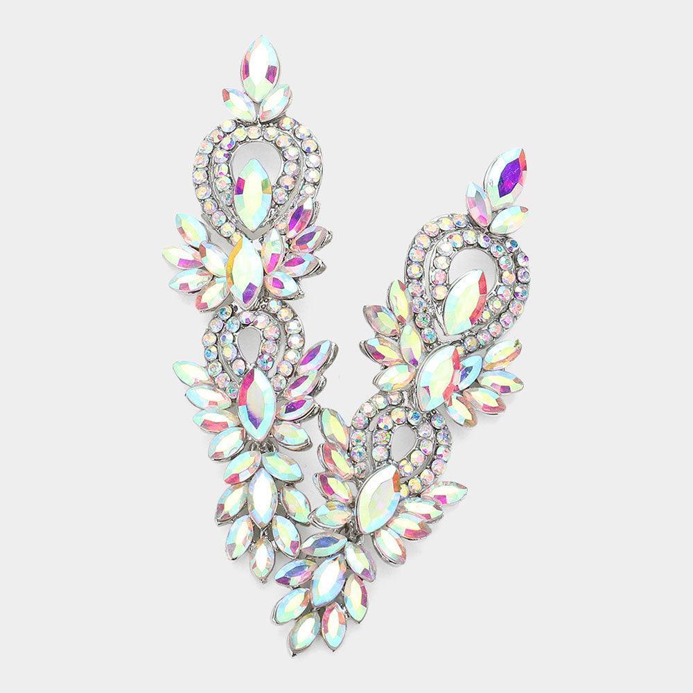 Silver Marquise Stone Accented Evening Dangle Earrings