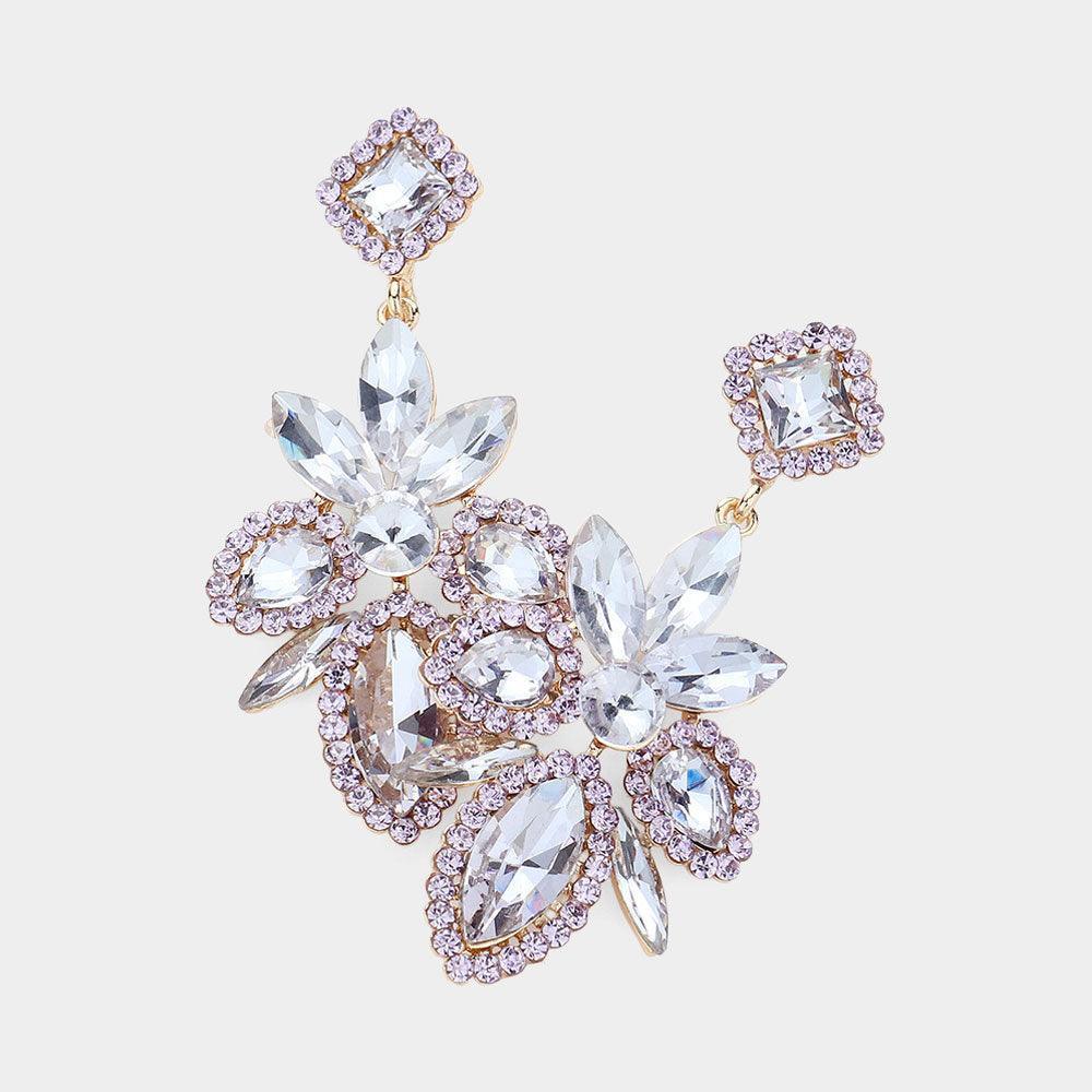 Lavender Marquise Stone Cluster Embellished Dangle Evening Earrings - Jewelry Store by Erik Rayo