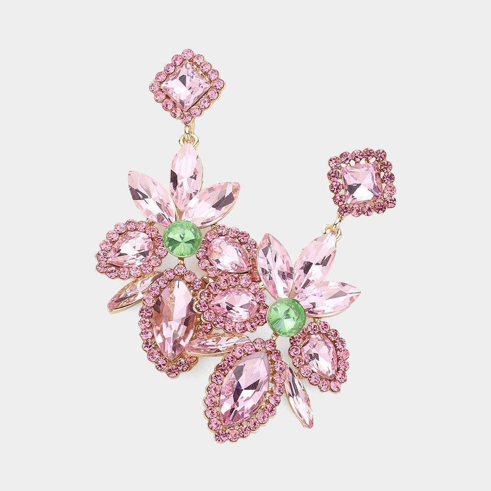 Pink Marquise Stone Cluster Embellished Dangle Evening Earrings - Jewelry Store by Erik Rayo