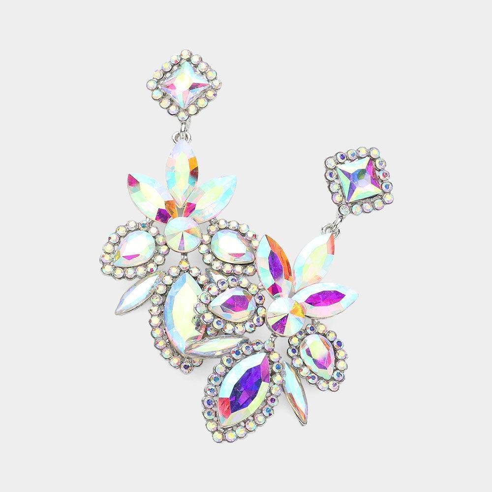 Silver Marquise Stone Cluster Embellished Dangle Evening Earrings - Jewelry Store by Erik Rayo