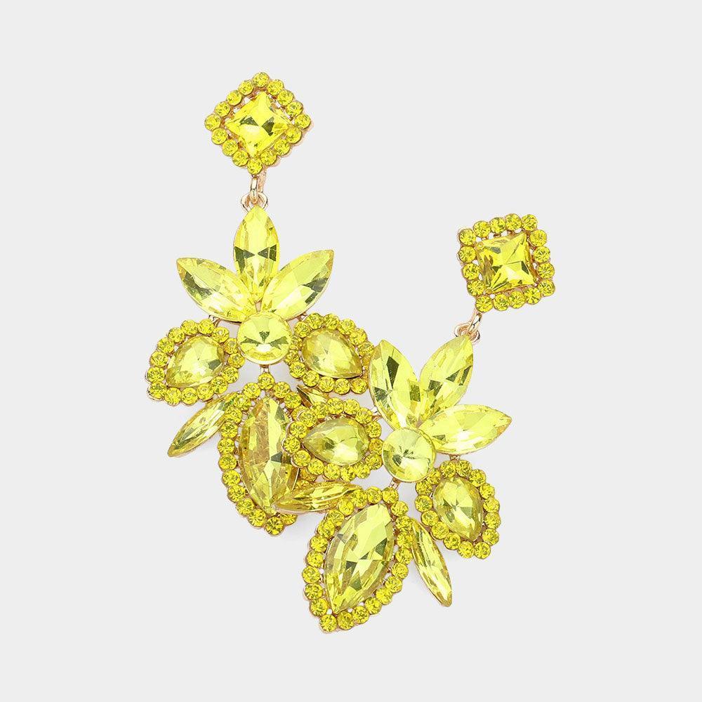 Yellow Marquise Stone Cluster Embellished Dangle Evening Earrings - Jewelry Store by Erik Rayo