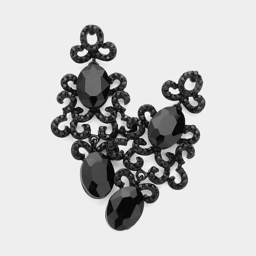 Black Oval Stone Pointed Abstract Dangle Evening Earrings - Jewelry Store by Erik Rayo