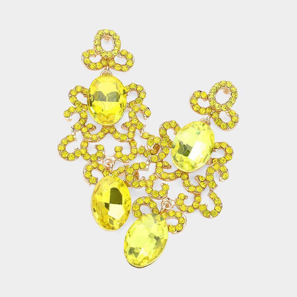 Yellow Oval Stone Pointed Abstract Dangle Evening Earrings - Jewelry Store by Erik Rayo