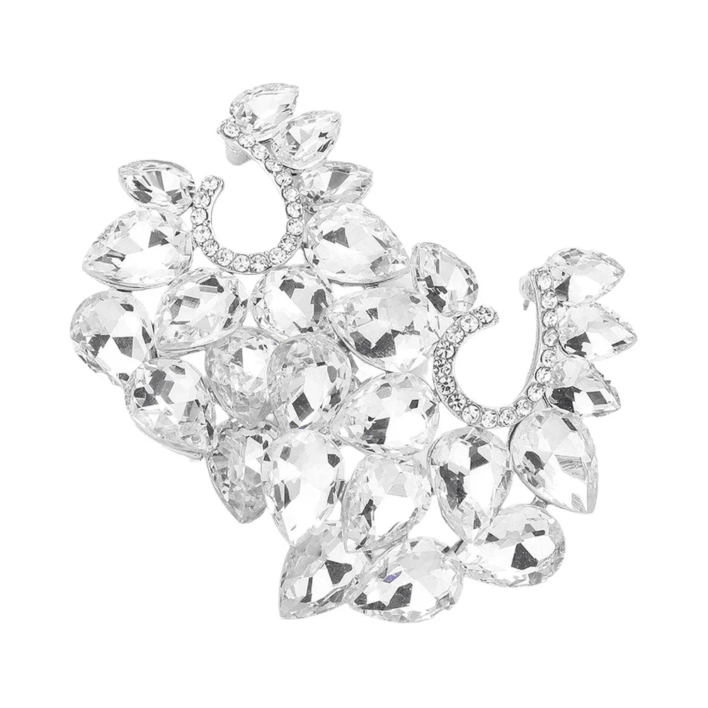 Clear Teardrop Stone Cluster Embellished Evening Earrings - Jewelry Store by Erik Rayo