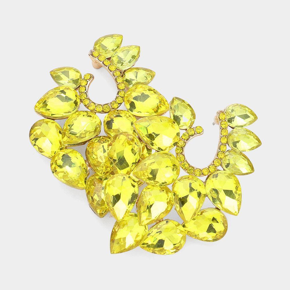 Yellow Teardrop Stone Cluster Embellished Evening Earrings - Jewelry Store by Erik Rayo