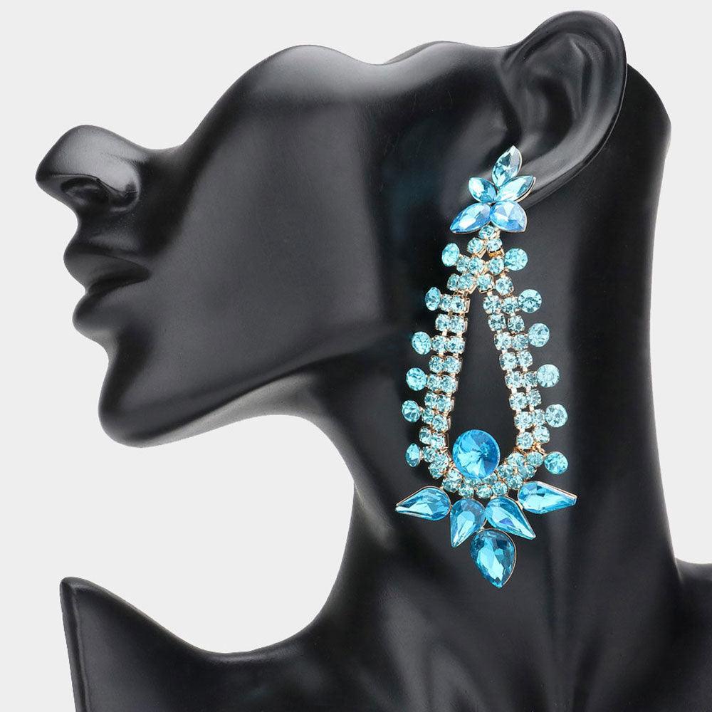 Teardrop Round Cluster Embellished Dangle Evening Earrings