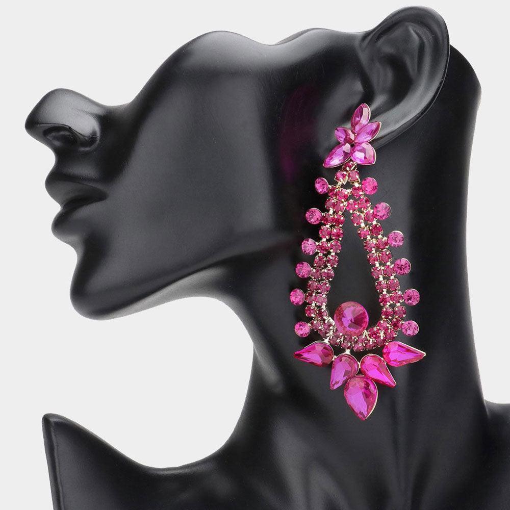 Red Teardrop Round Cluster Embellished Dangle Evening Earrings - Jewelry Store by Erik Rayo