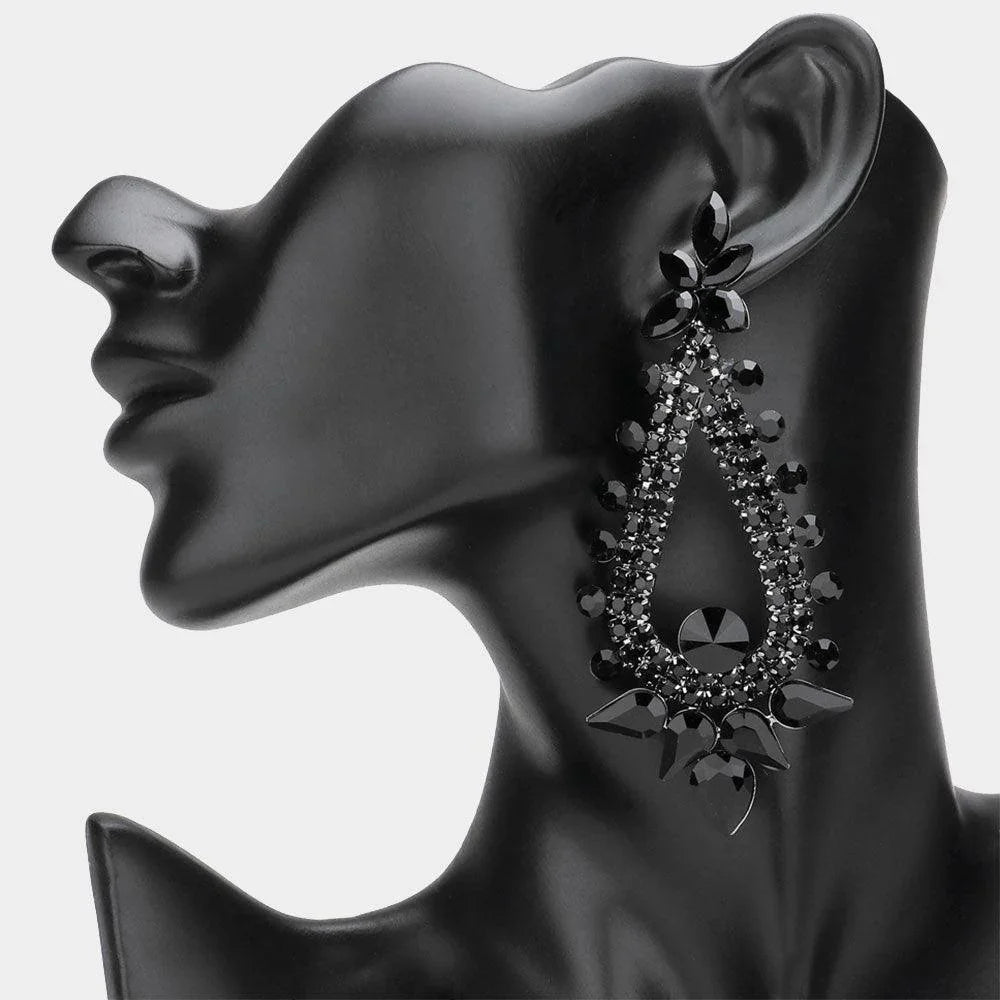 Black Teardrop Round Cluster Embellished Dangle Evening Earrings - Jewelry Store by Erik Rayo