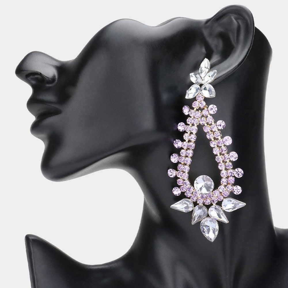 Lavender Teardrop Round Cluster Embellished Dangle Evening Earrings - Jewelry Store by Erik Rayo