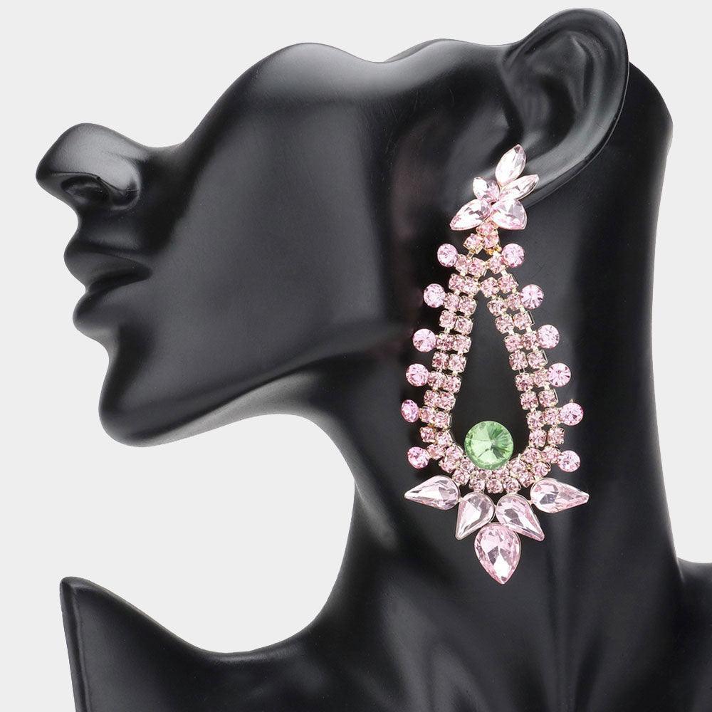 Pink Teardrop Round Cluster Embellished Dangle Evening Earrings - Jewelry Store by Erik Rayo