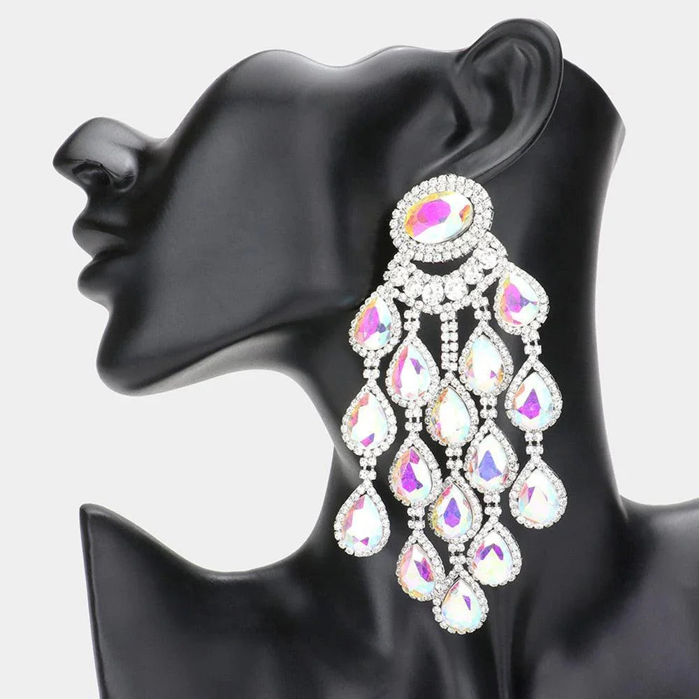 Rhinestone Paved Teardrop Cluster Chandelier Evening Earrings - Jewelry Store by Erik Rayo