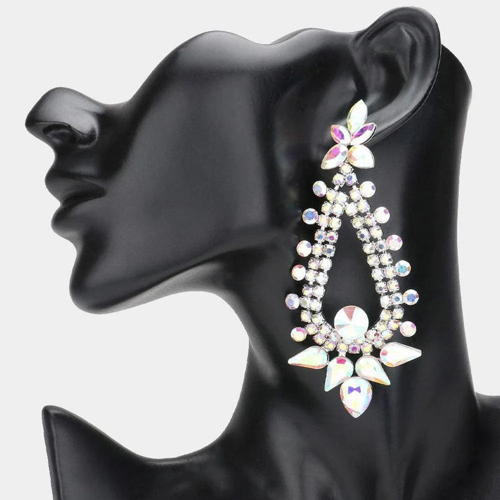 Silver Teardrop Round Cluster Embellished Dangle Evening Earrings - Jewelry Store by Erik Rayo