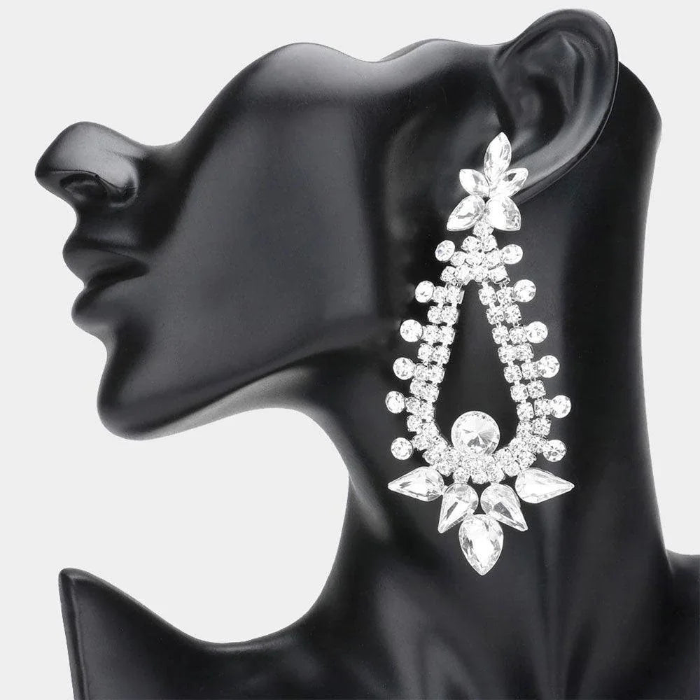 Silver Teardrop Round Cluster Embellished Dangle Evening Earrings - Jewelry Store by Erik Rayo
