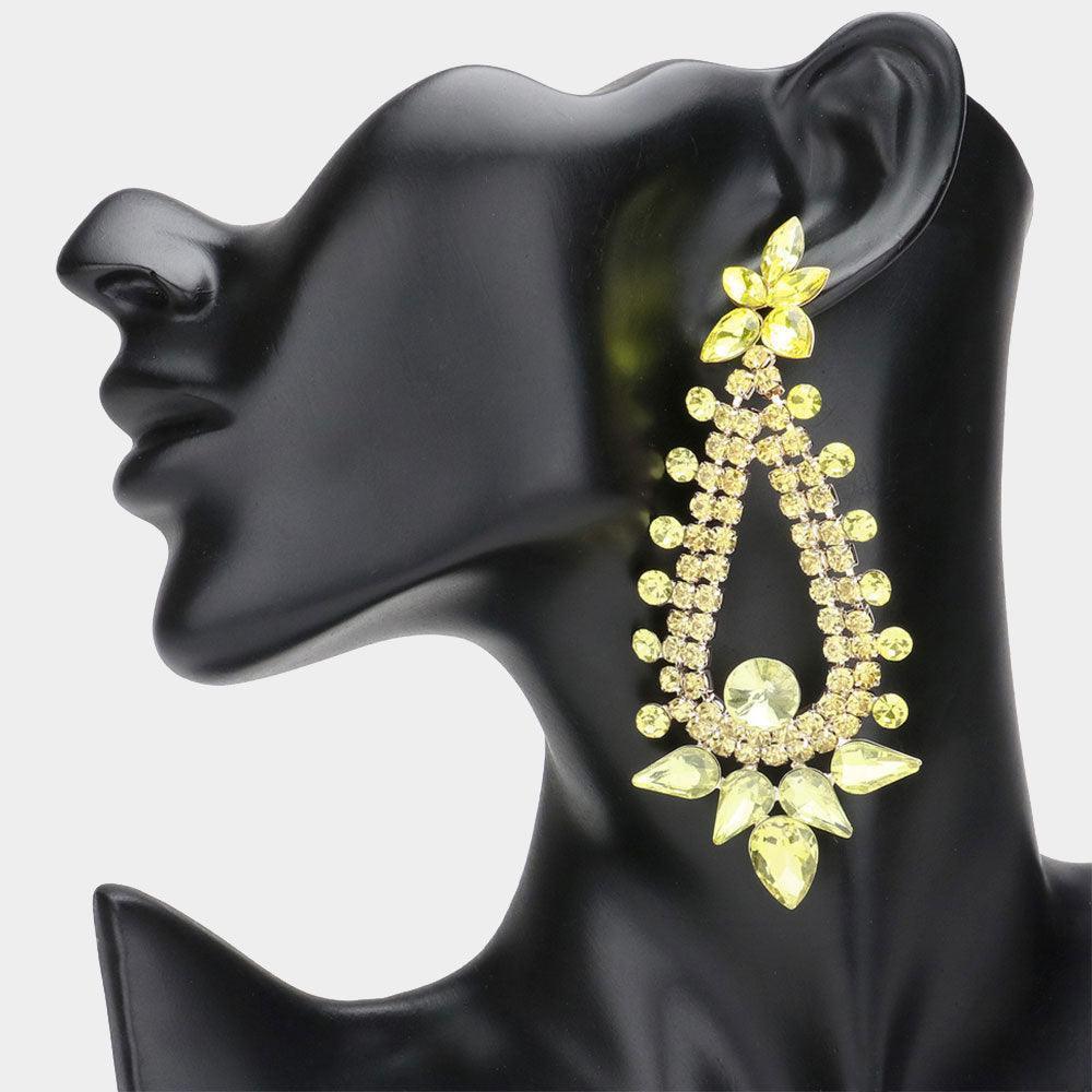 Yellow Teardrop Round Cluster Embellished Dangle Evening Earrings - Jewelry Store by Erik Rayo