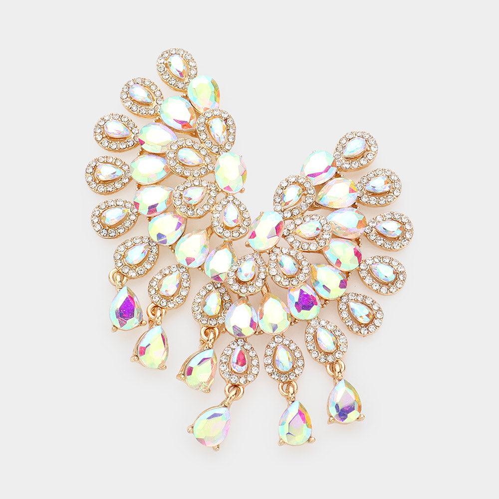 Gold Teardrop Stone Cluster Embellished Evening Earrings - Jewelry Store by Erik Rayo