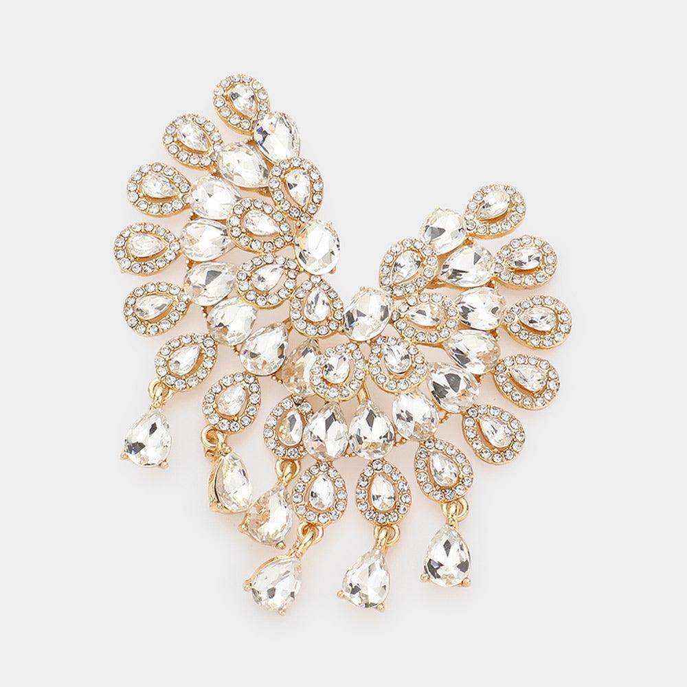 Gold Teardrop Stone Cluster Embellished Evening Earrings - Jewelry Store by Erik Rayo