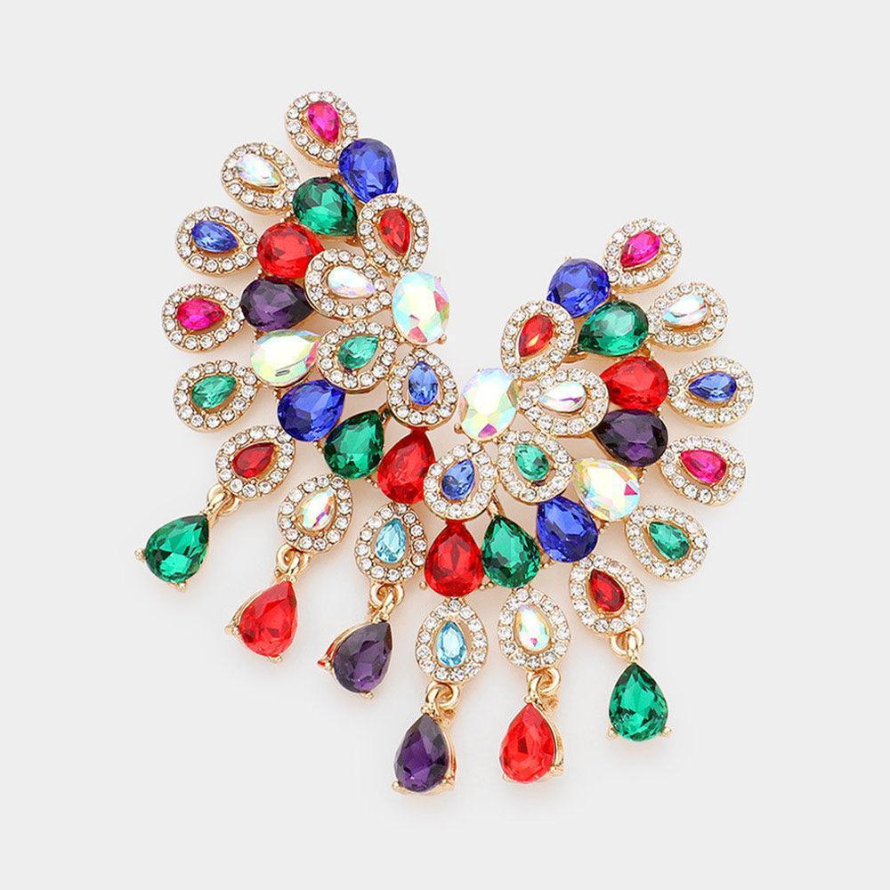 Gold Teardrop Stone Cluster Embellished Evening Earrings - Jewelry Store by Erik Rayo