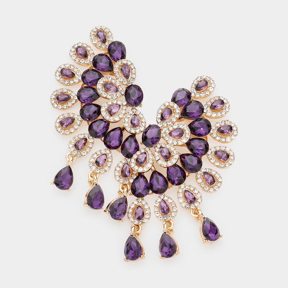 Purple Teardrop Stone Cluster Embellished Evening Earrings - Jewelry Store by Erik Rayo