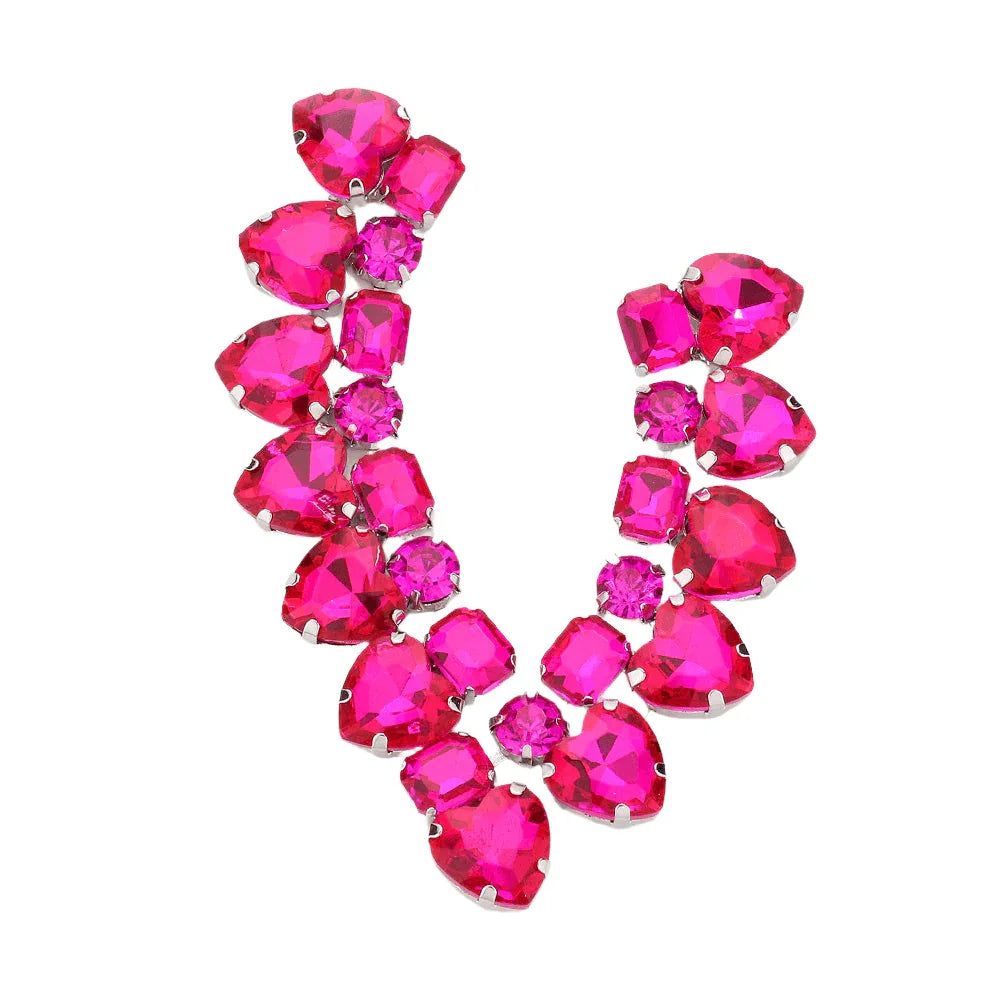 Red Heart Stone Cluster Evening Earrings - Jewelry Store by Erik Rayo