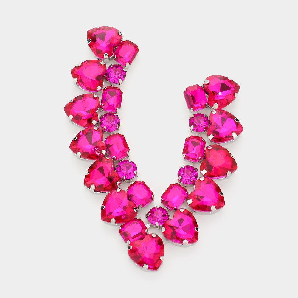 Red Heart Stone Cluster Evening Earrings - Jewelry Store by Erik Rayo